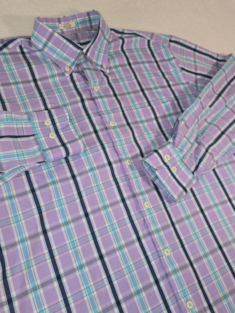 Peter Millar Men's Plaid Button Down Shirt Sz L Purple Aqua Blue Preppy
